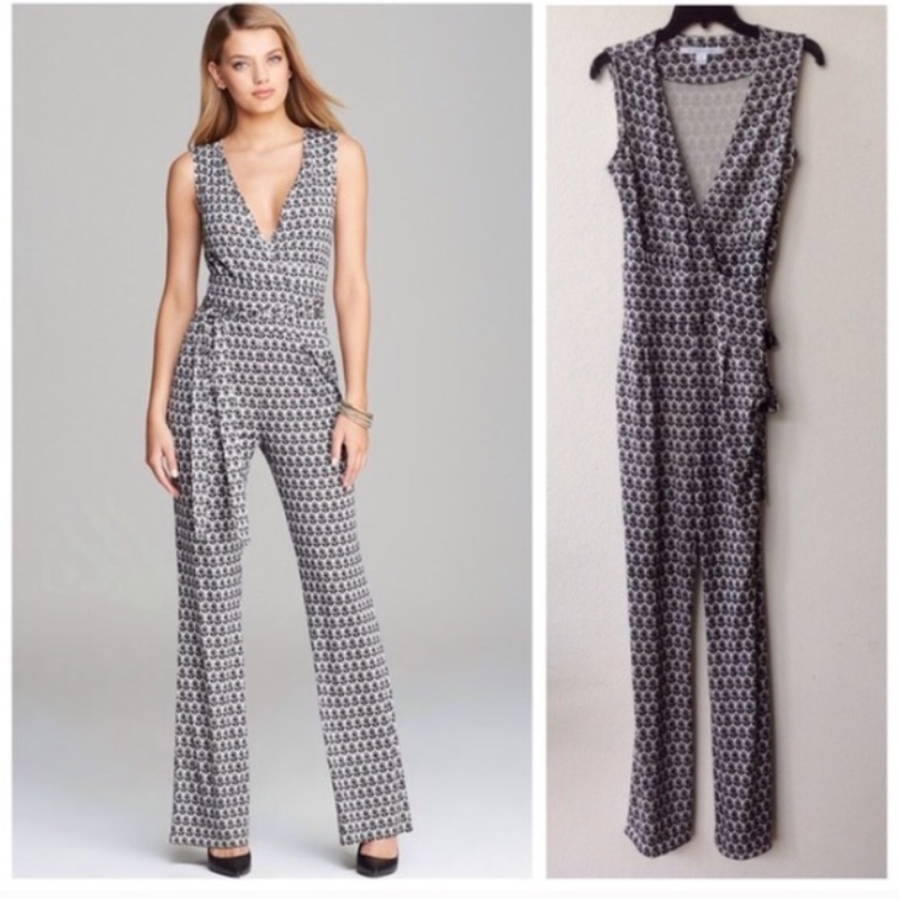 DVF Romper in Black and White print